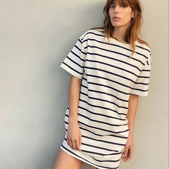 ZARA Woman's Dress Size Large Nautical Stripe Shift TShirt Dress - Picture 1 of 7